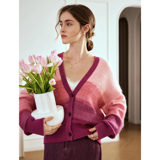 OLrain欧芮儿粉色毛衣女早春2024年新款温柔风宽松慵懒开衫外套 商品图1