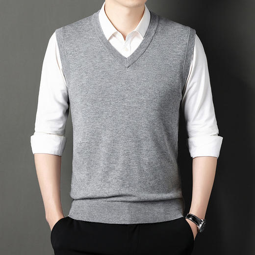 红览羊毛背心男士时尚冬季休闲V领男装无袖打底衫羊毛衫马甲毛衣男ALMQD001 商品图7