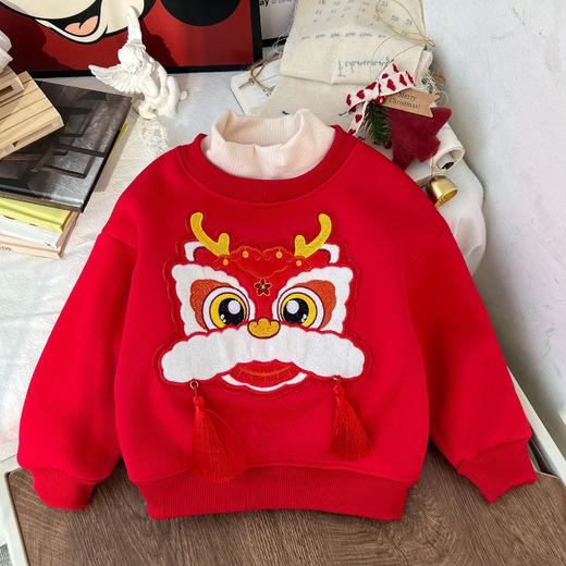 【39.9/1件，69.9/超值2件！拜年服刺绣加绒】男女童拜年服加绒加厚卫衣，儿童大红喜庆刺绣流苏上衣宝宝卫衣！ 商品图2