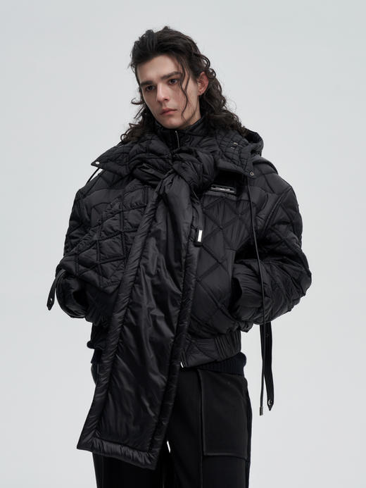 （帽巾）TIWILLTANG启世录"钼哧"菱格明绗围巾连帽 商品图1