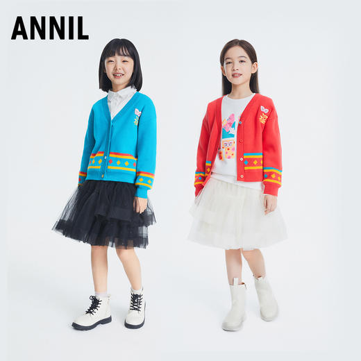 【新年红】女童毛衣儿童打底衫秋新款女孩红色拜年针织衫开衫安奈儿童装EG314146 商品图3