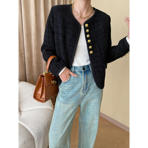 「法式高级风！三色可选」司南利落新中式羽绒小香风粗花呢小个子短款外套上衣 商品图2