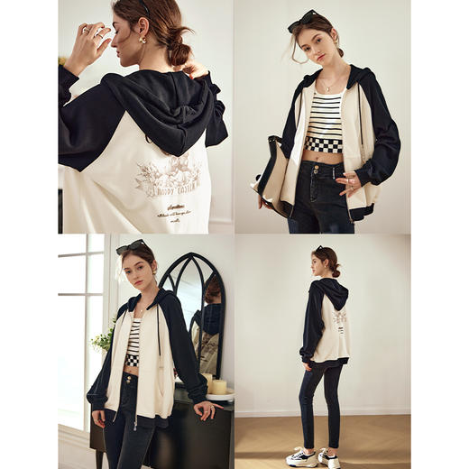 OLrain欧芮儿黑白色短外套女早春2024年新款通勤时尚撞色运动开衫 商品图2