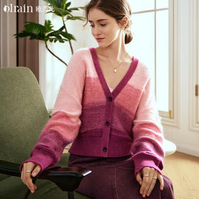 OLrain欧芮儿粉色毛衣女早春2024年新款温柔风宽松慵懒开衫外套