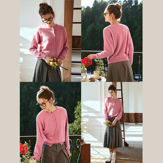OLrain欧芮儿法式粉色针织衫女早春2024年新款宽松圆领开衫外套 商品图4
