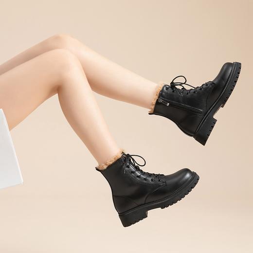 ZHR厚底马丁靴2024春季新款简约百搭圆头粗跟英伦风加绒保暖短靴 商品图1