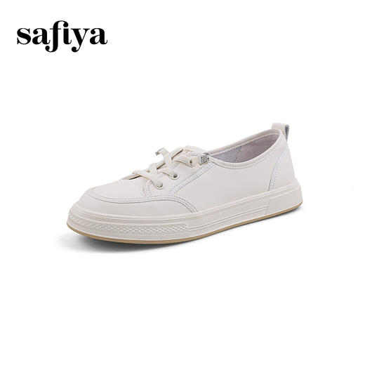 Safiya/索菲娅2024春季百搭一脚蹬平底学院风休闲浅口小白鞋 SF41112111 商品图7