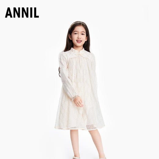 【新年红】女童礼裙秋冬款大童国风连衣裙优雅金色提花A字裙安奈儿童装EG313001 商品图1