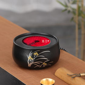 莺歌烧黑底幽兰电陶炉轻音茶炉兰花家用红外小型迷你烧水煮茶器围炉煮茶 幽蘭【厂家直发】