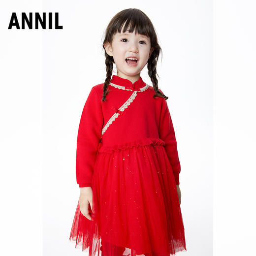 【实体店同款】【新年红】女童连衣裙秋新款宝宝长袖中国风安奈儿童装XG313502 商品图3