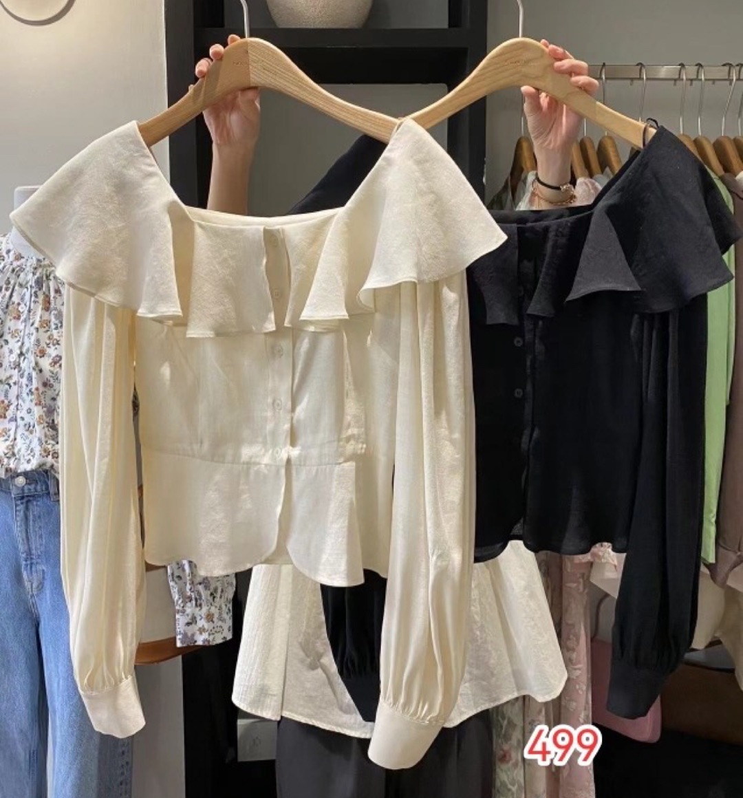 【门店同款】ENJOY春季荷叶边大方领上衣 150260924