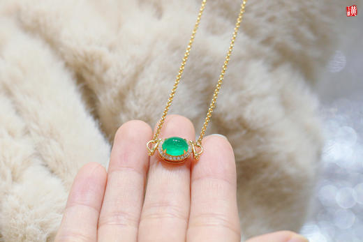 【岚翠】18k金镶祖母绿石吊坠 商品图0