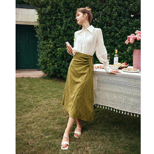 OLrain欧芮儿新中式半身裙女早春2024年新款提花高腰A字显瘦半裙 商品图1