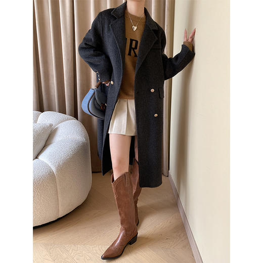 「三色可选！天丝羊毛双面呢大衣」司南法式编织小金扣 立裁藏肉版天丝羊毛双面呢大衣外套上衣 商品图1