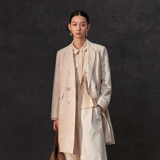Famecoco范可儿春季棉麻文艺长西装外套新中式气质优雅西装FAC1AW002 商品图1
