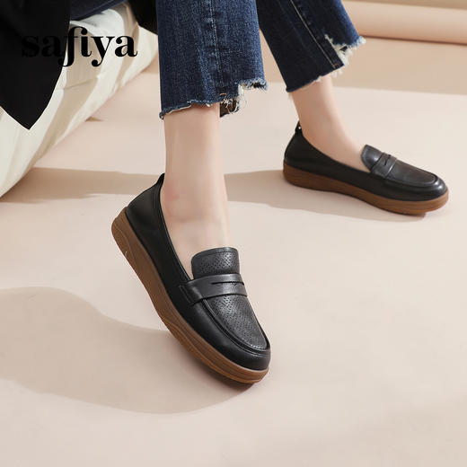 Safiya/索菲娅2024春季新款镂空平底真皮透气休闲软底单鞋 SF41112097 商品图11