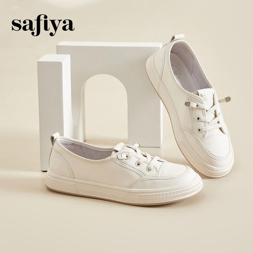 Safiya/索菲娅2024春季百搭一脚蹬平底学院风休闲浅口小白鞋 SF41112111 商品图0
