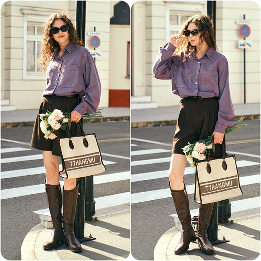 OLrain欧芮儿法式宽松牛仔衬衫女早春2024年新款气质休闲通勤外套 商品图4