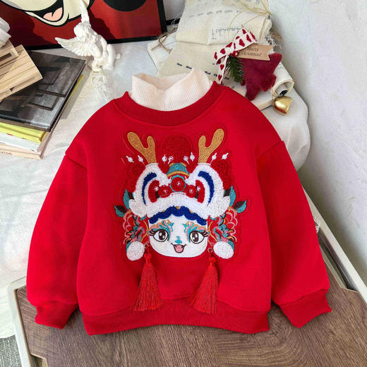 【39.9/1件，69.9/超值2件！拜年服刺绣加绒】男女童拜年服加绒加厚卫衣，儿童大红喜庆刺绣流苏上衣宝宝卫衣！ 商品图6