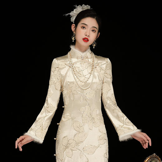 中国风复古提花长袖，日常改良旗袍连衣裙OY-230379 商品图1