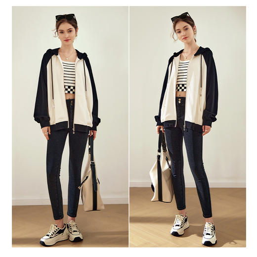 OLrain欧芮儿黑白色短外套女早春2024年新款通勤时尚撞色运动开衫 商品图4