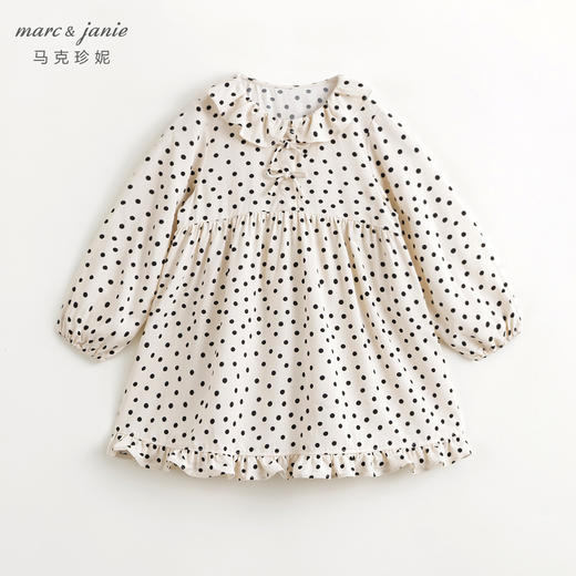 马克珍妮女童花边领蝴蝶结波点连衣裙儿童裙子2024春装新款240232 商品图1