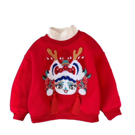 【39.9/1件，69.9/超值2件！拜年服刺绣加绒】男女童拜年服加绒加厚卫衣，儿童大红喜庆刺绣流苏上衣宝宝卫衣！ 商品图4