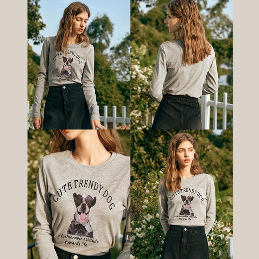 OLrain欧芮儿美式复古长袖T恤女早春2024年新款复古显瘦套头衫 商品图2