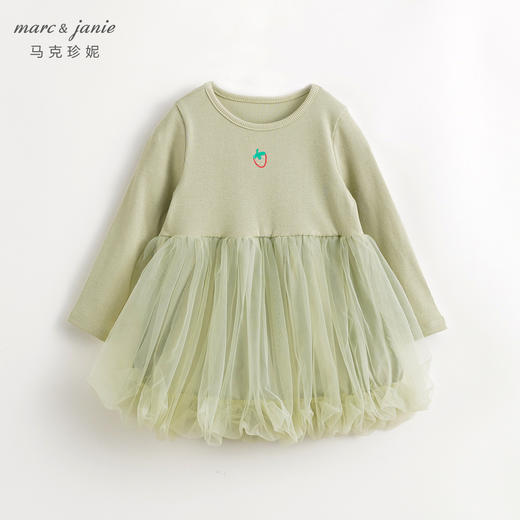 马克珍妮女童罗纹拼接网纱连衣裙儿童裙子2024年春装新款240097 商品图1