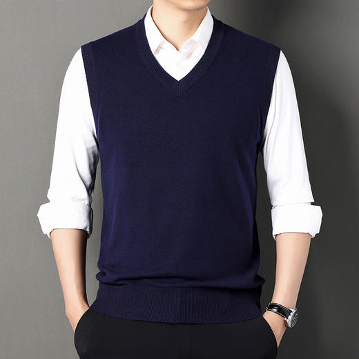 红览羊毛背心男士时尚冬季休闲V领男装无袖打底衫羊毛衫马甲毛衣男ALMQD001 商品图5