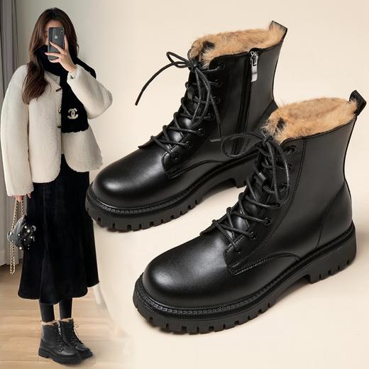 ZHR厚底马丁靴2024春季新款简约百搭圆头粗跟英伦风加绒保暖短靴 商品图0