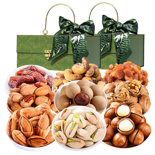 「环球坚果！橄榄绿浮雕手提礼盒」零食整箱食品夏威夷果开心果年货大礼包批发 商品图1