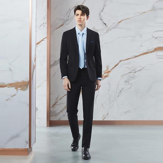 柒牌西服套装男士弹力2024春新款商务正装锦氨印花黑色平驳领西装	126C70720 商品图3