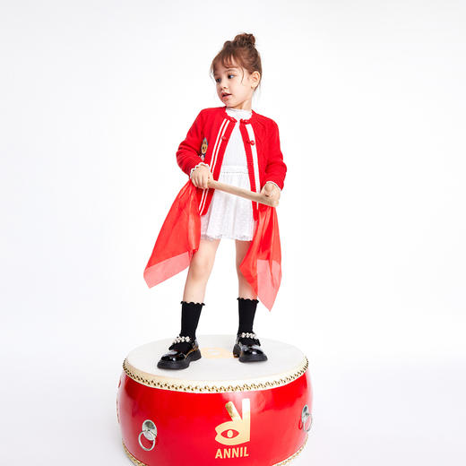 【新年红】女童开衫毛衣秋季新款小童宝宝国风保暖红色针织衫安奈儿童装TG314022 商品图2