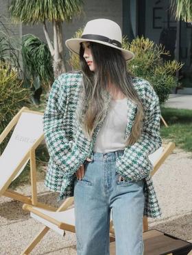 粗花呢双排口袋小香风外套