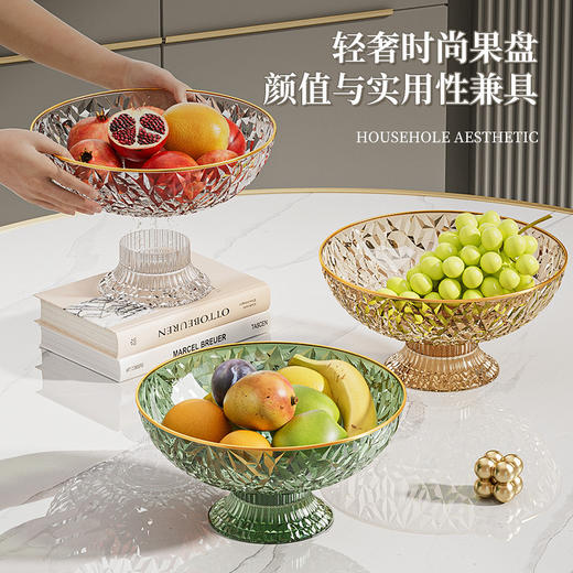 【轻奢金边水果盘】家用沥水托盘透明高脚盘 客厅干果盘零食坚果摆放盘 商品图0