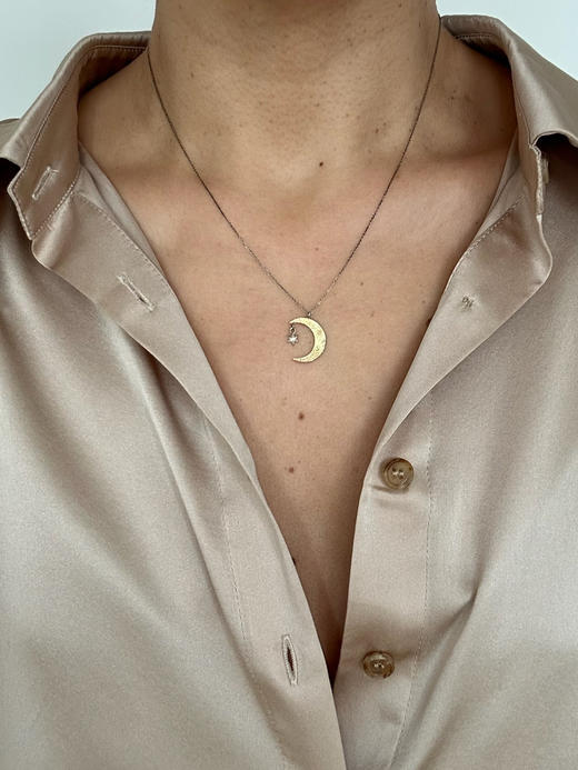 momoko｜18x14mm Crescent Moon & Star Necklace [项链 3色可选] 商品图3