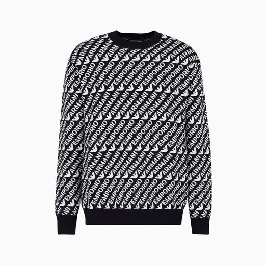 EMPORIO ARMANI 阿玛尼 男士通体提花徽标字样初剪羊毛混纺针织衫 混色 6R1MU2 1MMKZ F905 商品图0