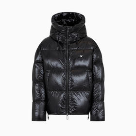 EMPORIO ARMANI 阿玛尼 男士防水绗缝尼龙连帽羽绒服 黑色 6R1B97 1NKZZ 0999