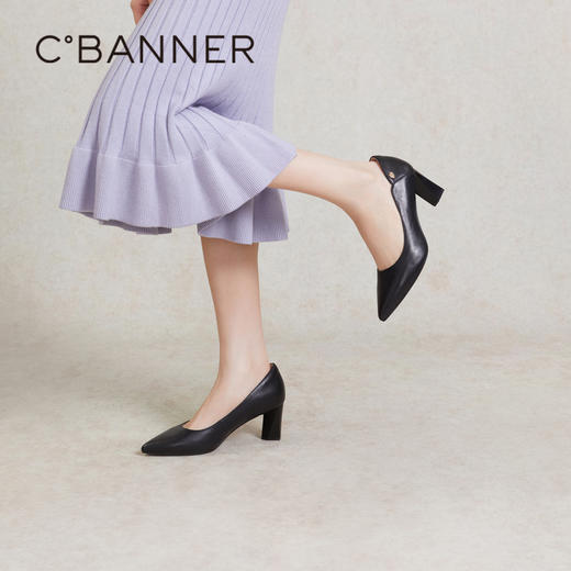 【静音系列】千百度粗高跟鞋春季浅口羊皮法式单鞋女通勤A24171684 商品图2