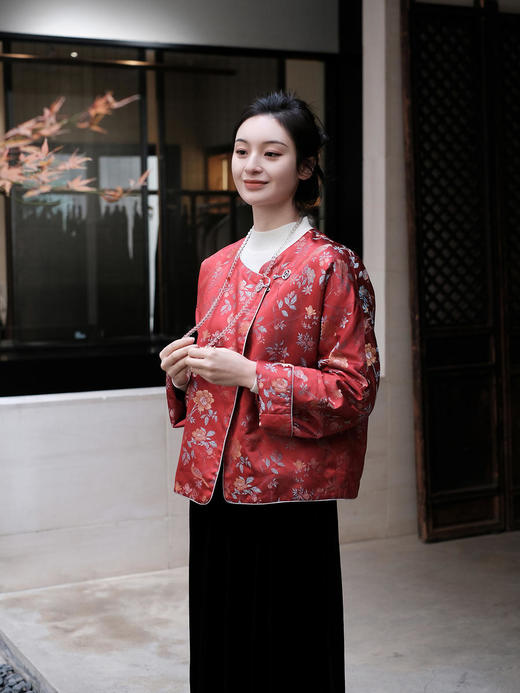 盛唐牡丹 |宋锦散花纹夹棉外套(不夹棉)(特殊定制） 商品图0