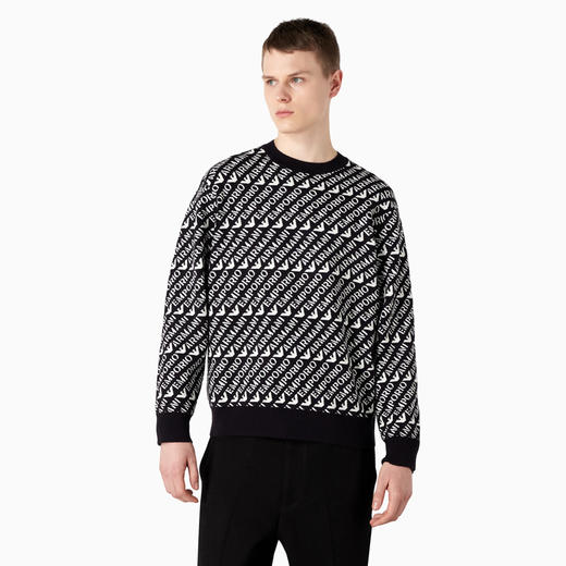 EMPORIO ARMANI 阿玛尼 男士通体提花徽标字样初剪羊毛混纺针织衫 混色 6R1MU2 1MMKZ F905 商品图1