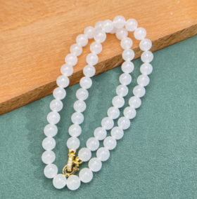 和田玉项链-双扣白玉圆珠妈妈链