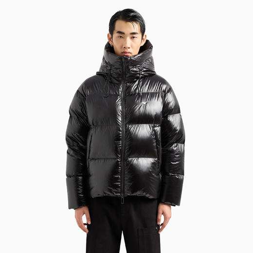EMPORIO ARMANI 阿玛尼 男士防水绗缝尼龙连帽羽绒服 黑色 6R1B97 1NKZZ 0999 商品图1