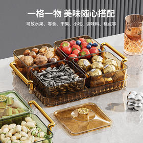 轻奢带盖分格果盘零食拼盘家用塑料托盘客厅水果拼盘零食盘子