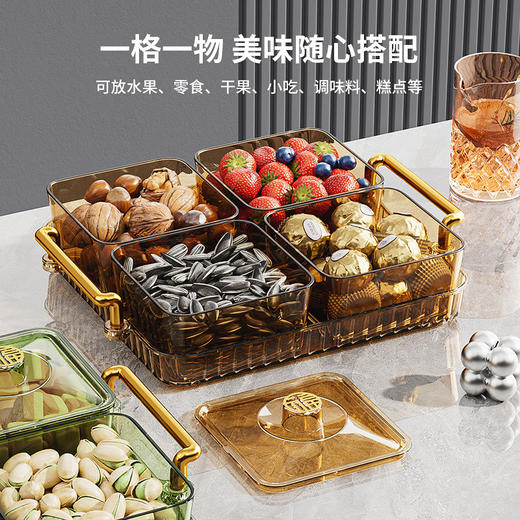 轻奢带盖分格果盘零食拼盘家用塑料托盘客厅水果拼盘零食盘子 商品图0