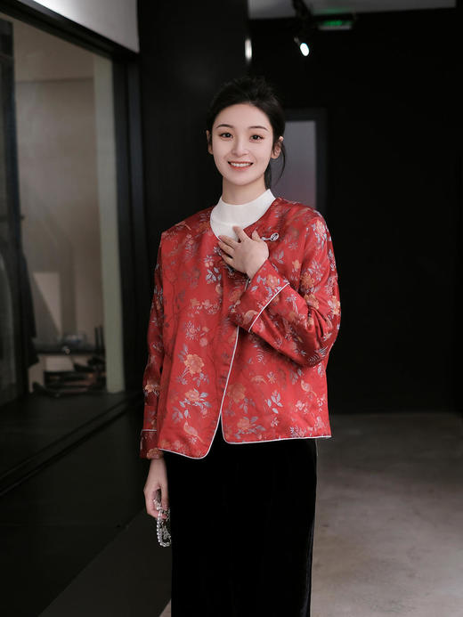 盛唐牡丹 |宋锦散花纹夹棉外套(不夹棉)(特殊定制） 商品图1