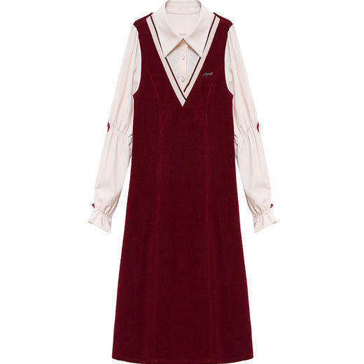 QYMXQD-53B77-L假两件中长款修身时尚连衣裙24年春款POLO领长袖小香风洋气A字裙 商品图4