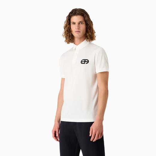 【一】EMPORIO ARMANI 阿玛尼 男士莱赛尔纤维混纺平纹针织短袖 Polo 衫 白色 8N1FB6 1JUVZ 0101 商品图1