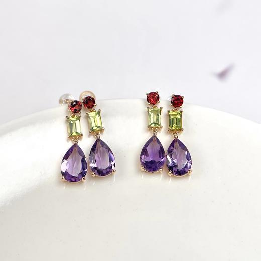 S925水晶耳坠-紫水晶水滴耳钉 商品图0